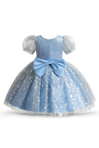 Nnjxd Baby Girl Dress Flower Princesstutu Dresseslittle Stars Printed Pageant Party Gown 2003 Blue 12-18 Months