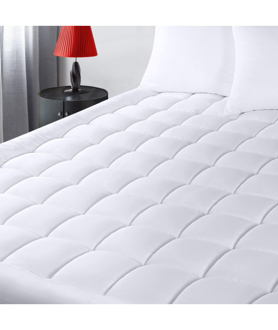 Utopia Bedding Quilted Fitted Premium Mattress Pad King Size, Pillow Top Mattress Topper, Elastic Fitted Fluffy Mattress Protector, Mattress Cover Stretches Up To 16 Inches Deep, Machine Washable