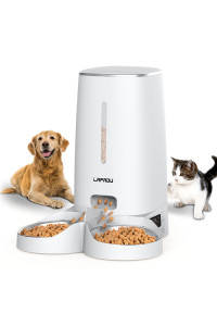 LAPADU Automatic Cat Feeder, Automatic Pet Feeder for Two Cats Dogs, 4L Dry Food Dispenser with Splitter and Two Stainless Bowls,6 Meal Portion Control and Timer Setting, 60 Portions 6 Meals Per Day