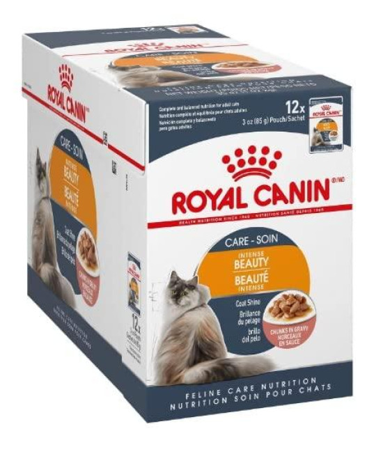 Royal Canin Intense Beauty Chunks in Gravy Adult Cat Food, 3 oz, Case of 12 Pouches (Packaging May Vary)