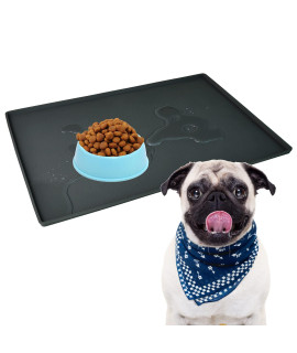 Mofason Pet Food Mat Waterproof Dog Mat 24Ax16A Large - 05A Inch Raised Edge, Dog Cat Silicone Feeding Placemat Water Bowl Tray For Floors, Nonslip Washable Dog Mat For Food And Water