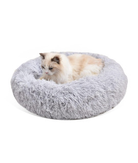 Aalklia Cat Bed And Dog Bed Cushion,Fluffy And Soft Pet Bed With Anti-Slip Bottom And Waterproof Bottom,Round Donut Calming And Warming Cat & Dog Bed Supports Better Sleep,20Inch,Grey
