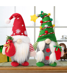 Ndeno 2Pcs Christmas Gnome Plush Decorations, Red Handmade Scandinavian Tomte - Christmas Home Tabletop Elf Gnomes Decor Ornaments 01 01