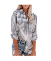 Womens Summer Fall Button Down Shirts 2022 Casual Trendy Long Sleeve Collared Striped Loose Cute Dressy Blouses Cute Tees Gray