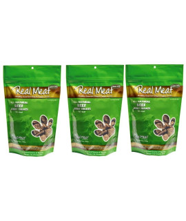 Real Meat Air-Dried Jerky Treats, Free-Range, All-Natural (Beef, 3PK-12oz)