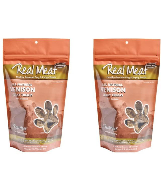 Real Meat Air-Dried Jerky Treats, Free-Range, All-Natural (Venison, 2PK-12oz)