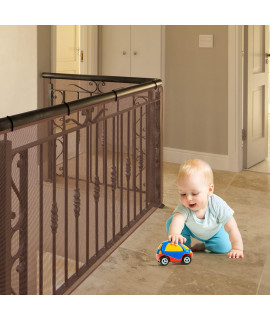 2 Sets Baby Banister Guard, Child Rail Balcony Banister Net Kids Safety Stairway Net Proofing Pet Stair Railing Mesh Guard, Stair Netting Safe For Toddler Puppy Toy Indoor (Brown, 20 X 3 Feet)