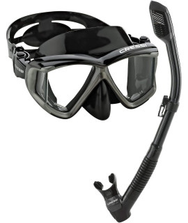 Cressi Panoramic Wide View Mask Dry Snorkel Kit For Snorkeling, Scuba Diving - Pano 4 Supernova Dry: Designed In Italy, Blacksilver