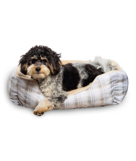Modern Threads - Luxury Dog Bed - Oxford Printed Plush Cuddler for Small to Medium Dogs - Machine Washable - Pamper Your Pet with Cozy Beds - Flannel, Beige