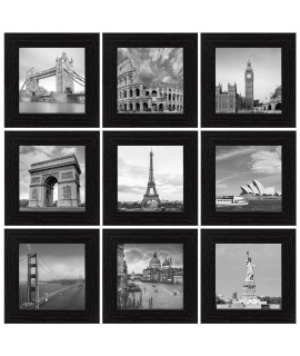 Eletecpro 4X4 Picture Frame In Black Set Of 9 Square Wall Frame, Poster Frame For Wall Hanging Home Decoration - Mounting Hardware Included (Black, 4X4)