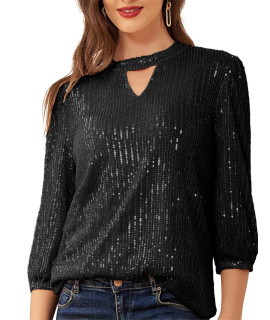 Jasambac Womens Sparkle Sequin Tops Shimmer Glitter Loose Cold Shoulder Party Tunic Batwing Dolman Dressy Tops Black Xl