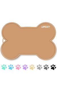 Upsky Dog Cat Food Mat Large 22 X 16 Non-Slip Pet Dog Feeding Mat Waterproof Silicone Dog Food Tray, Bone-Shaped Easy To Clean Dog Cat Placemat (Caramel)