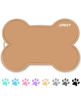 Upsky Dog Cat Food Mat Large 22 X 16 Non-Slip Pet Dog Feeding Mat Waterproof Silicone Dog Food Tray, Bone-Shaped Easy To Clean Dog Cat Placemat (Caramel)