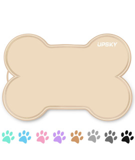 Upsky Dog Cat Food Mat Large 22 X 16 Non-Slip Pet Dog Feeding Mat Waterproof Silicone Dog Food Tray, Bone-Shaped Easy To Clean Dog Cat Placemat (Beige)