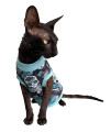 Kotomoda Hairless Cat's T-Shirt Turquoise sculls for Sphynx Cat (Medium)