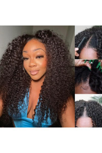 Beauty Forever Curly V Part Wig Human Hair No Leave Out With Clips Upgraded U Part Wigs For Women, 10A Grade 5X25 Lace Front Wig V Shape Glueless Human Hair Wigs Beginner Friendly 150% Density Natural Color 24 Inch