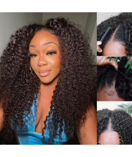 Beauty Forever Curly V Part Wig Human Hair No Leave Out With Clips Upgraded U Part Wigs For Women, 10A Grade 5X25 Lace Front Wig V Shape Glueless Human Hair Wigs Beginner Friendly 150% Density Natural Color 24 Inch