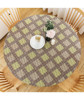 Liberecoo Round Vinyl Fitted Tablecloth With Flannel Backing Elastic Edge Plastic Table Cover Waterproof Table Cloth Stain-Resistant Wipeable For 40-44 Round Table