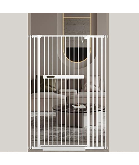 Waowao 5511 Extra Tall Cat Pet Gate Wide Pressure Mounted Walk Through Swing Auto Close Safety White Metal Baby Toddler Kids Child Dog Pet Puppy Cat For Indoor Stairs,Doorways, Kitchen 3011-6611