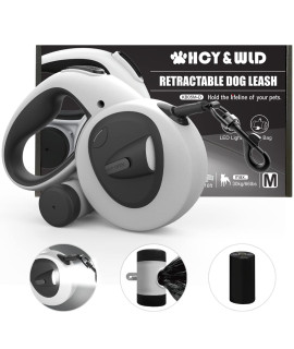 Hcywld Upgrade 4-In-1 Retractable Dog Leash With Led Light Dispenser Poop Bags, 16 Ft Heavy Duty Dog Leash With Anti-Slip Handle For Dogs Up To 66 Lbs, 360A Tangle-Free, One Button Brake Lock