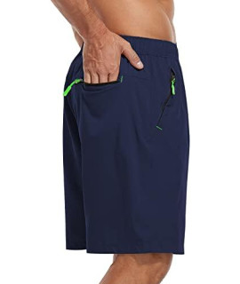Mens Quick Dry Shorts Casual Summer Lightweight Dry Fit Elastic Waist Athletic Running Sweat Shorts With Zip Pockets Darkblue Mediu