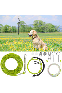 XiaZ 100FT Dog Runner for Yard, Dog Tie Out Cable Trolley Line for Dogs up to 250lbs, Aerial Dog Chain for Outside, Yard, Camping, with 8FT Bungee Run Leash, Cable Sling to Protect Trees?Green