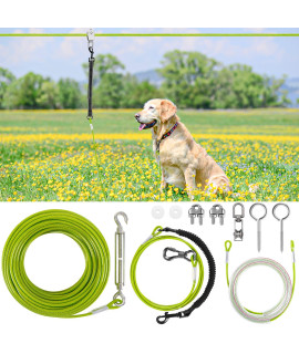 XiaZ 100FT Dog Runner for Yard, Dog Tie Out Cable Trolley Line for Dogs up to 250lbs, Aerial Dog Chain for Outside, Yard, Camping, with 8FT Bungee Run Leash, Cable Sling to Protect Trees?Green
