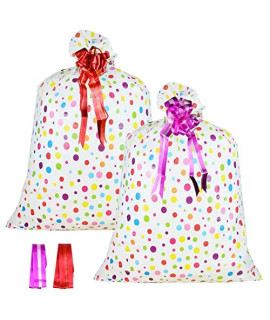 2 Pcs Large Gift Bags Oversized Plastic Storage Bags 48X 36 With 2 Pcs Pull Flowers For Huge Big Gifts Presents Wrapping Kids Bicycle Bike Goodie Bags, Birthday, Party, New Parents Baby Shower