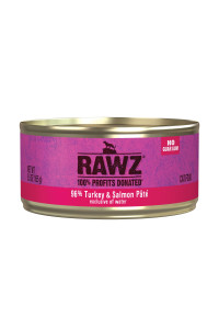 Rawz Natural Premium Pate Canned Cat Wet Food - Made With Real Meat Ingredients No Bpa Or Gums - 55Oz Cans 24 Count (Turkey & Salmon)