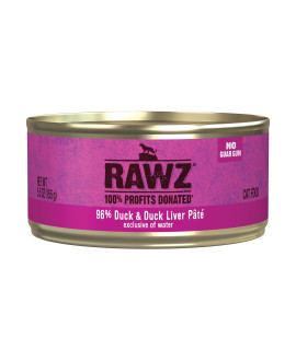 Rawz Natural Premium Pate Canned Cat Wet Food - Made With Real Meat Ingredients No Bpa Or Gums - 55Oz Cans 24 Count (Duck & Duck Liver)