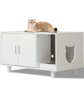 LOUVIXA Litter Box Enclosure, Cat Litter Box Furniture Hidden Cat Washroom Furniture House Table Nightstand with Cat Scratch Pad