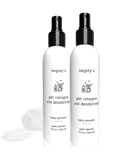Begleyas Natural Pet Cologne And Deodorizer - Premium Essential Oil Scented Dog Body Spray And Cat Perfume - Dog Grooming Spray And Pet Odor Eliminator - Cat Cologne Mist, Dog Cologne Spray Long Lasting - 8 Oz, Baby Powder, 2 Pack