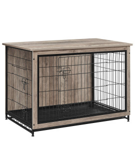 FEANDREA Dog Crate Furniture, Side End Table, Modern Kennel for Dogs Indoor up to 80 lb, Heavy-Duty Dog Cage with Multi-Purpose Removable Tray, Double-Door Dog House, Greige UPFC004G01