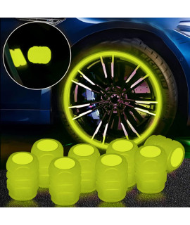 Universal Fluorescent Car Tire Valve Caps, 8Pcs Luminous Tire Air Valves Stem Caps, Glow In The Dark Tire Valves Caps, Suitable For Most Cars, Motorcycles, Suv, Trucks And Bicycles (Yellow)