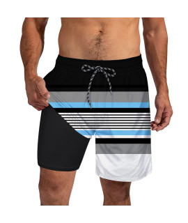 Cozople Mens Compression Liner Swim Shorts Boxer Brief Lined Swim Trunks Beach Waterproof Board Shorts Stripe Style Swimwear With Inside Pocket