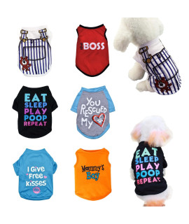 Katolk 6 Pack Dog Clothes For Small Dogs Boy And Girl, Soft And Breathable Puppy Kitten Dog Shirts With Letters For Pet Dogs Cats, Summer Dog T-Shirts Apparel Sleeveless Vests For Chihuahua Yorkies