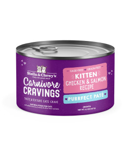 Stella Chewyas Carnivore Cravings Purrfect Pate Cans - Grain Free, Protein Rich Wet Cat Food - Cage-Free Chicken Salmon Kitten Recipe - (52 Ounce Cans, Case Of 24)