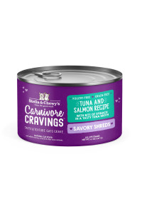 Stella Chewyas Carnivore Cravings Savory Shreds Cans - Grain Free, Protein Rich Wet Cat Food - Wild-Caught Tuna Salmon Recipe - (52 Ounce Cans, Case Of 24)