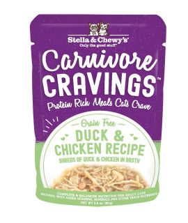 Stella Chewyas Carnivore Cravings Wet Cat Food Pouches - Grain Free, Protein Rich Meal, Topper Or Treat - Duck Chicken Recipe (28 Ounce Pouches, Case Of 24)