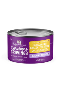 Stella Chewyas Carnivore Cravings Savory Shreds Cans - Grain Free, Protein Rich Wet Cat Food - Cage-Free Chicken Chicken Liver Recipe - (52 Ounce Cans, Case Of 24)