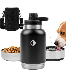 HEMLI 32 oz. Dog Water Bottle, Insulated Dog Travel Water Bottle, Stainless Steel Pet Water Bottle Dispenser Portable Food and Water Bowl for Dogs with Carrying Case for Walking Dog Canteen Travel Kit
