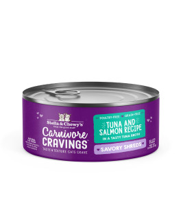 Stella Chewyas Carnivore Cravings Savory Shreds Cans - Grain Free, Protein Rich Wet Cat Food - Wild-Caught Tuna Salmon Recipe - (28 Ounce Cans, Case Of 24)