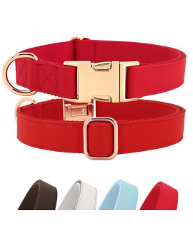 Pet Artist Charming Nylon Dog Collar With Leather Soft Comfy Elegant Nylon Collars For Dogs Small Medium Large 4 Bright Solid Color For Choosing Blue Red Brown Grey (Red,Neck Fit 9-14)