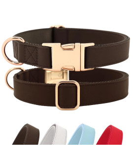 Pet Artist Charming Nylon Dog Collar With Leather Soft Comfy Elegant Nylon Collars For Dogs Small Medium Large 4 Bright Solid Color For Choosing Blue Red Brown Grey (Brown,Neck Fit 13-19)