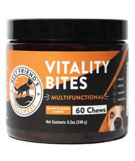 Vitality Bites - 13 in 1 Dog Multivitamin Supplements - Support Your Dog's Immune Response, Skin, Coat, Allergies & Overall Health - Chewable Bacon & Cheese Flavor by Best Friend's Essentials