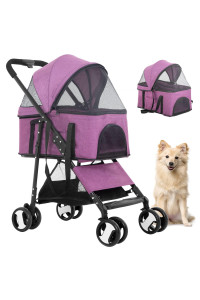 BestPet Pet Stroller Premium 3-in-1 Multifunction Dog Cat Jogger Stroller for Medium Small Dogs Cats Folding Lightweight Travel Stroller with Detachable Carrier,Purple