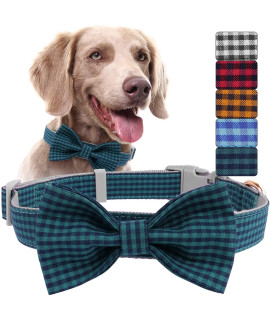 Buffalo Plaid Dog Collar, Bowtie Dog Collar, Apasiri Durable Adjustable Nylon Soft Dog Collar With Quick-Release Buckle & Metal D Ring, Cat Collar With Removable Bow Tie, Perfect Pet Collar Gift Green