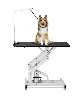 Unovivy Dog Grooming Table for Small/Large Dogs, Heavy Duty Hydraulic Pet Grooming Table with Adjustable Overhead Arm and Noose Height, Range 21-36 Inch, White