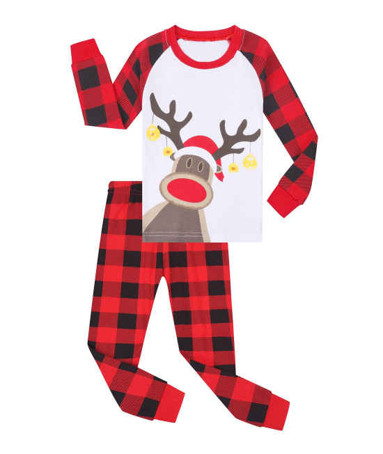 Benaive Christmas Pajamas Set Boys Girls, Holiday Pjs For Boy Cotton Pajama, 2-Piece Children Kids Sleepwear Pants Set (Reindeer, Multicolor, 7)