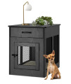 Dog Crate Furniture with Drawer, Wooden Dog Kennel End Table with Cushion, Decorative Pet Crate House Cage Indoor for Small Medium Dogs, Black
